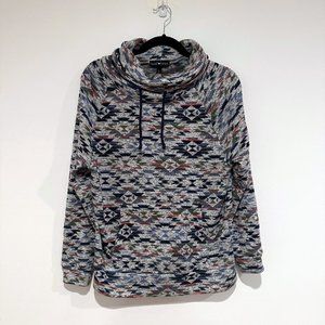 Derek Heart, Multi-Color Geometric Gray Cowl Turtleneck Sweatshirt, Size Large